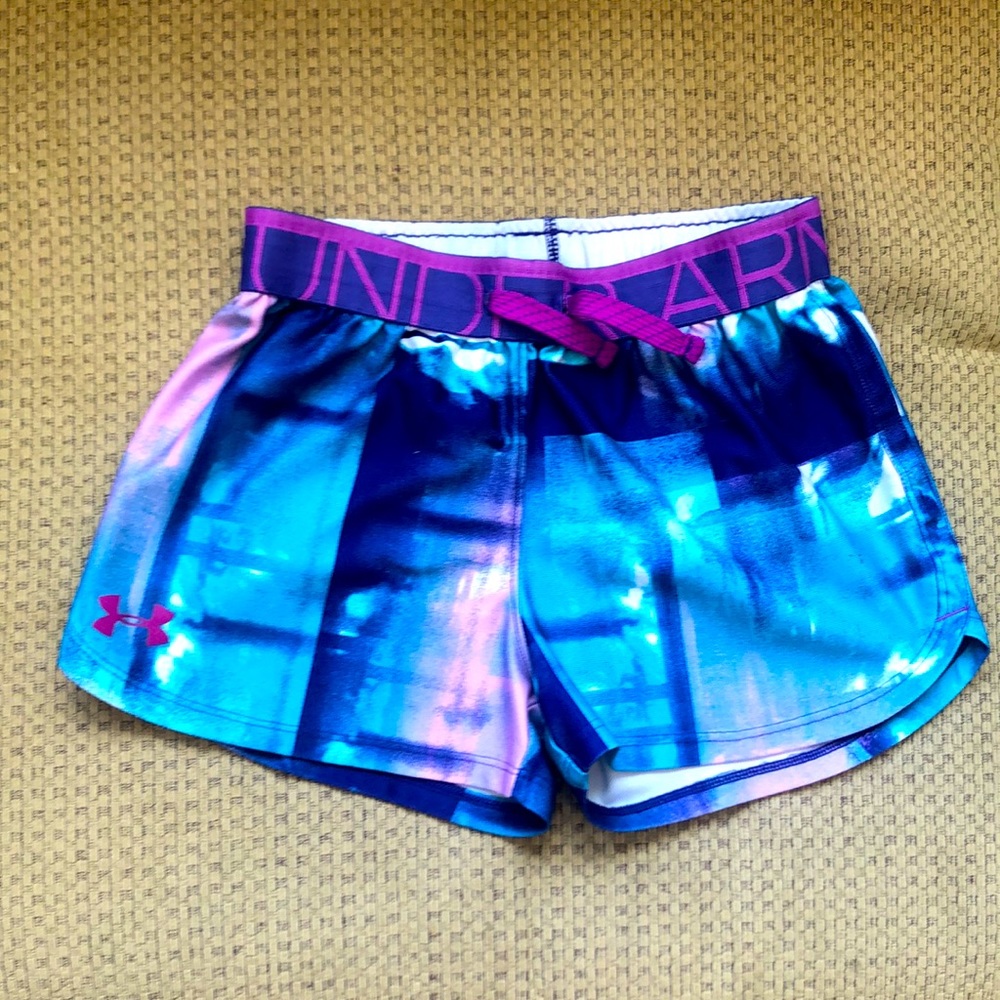 Under Armour girls shorts,multi-color, purple,pink, aqua blue,white; size M